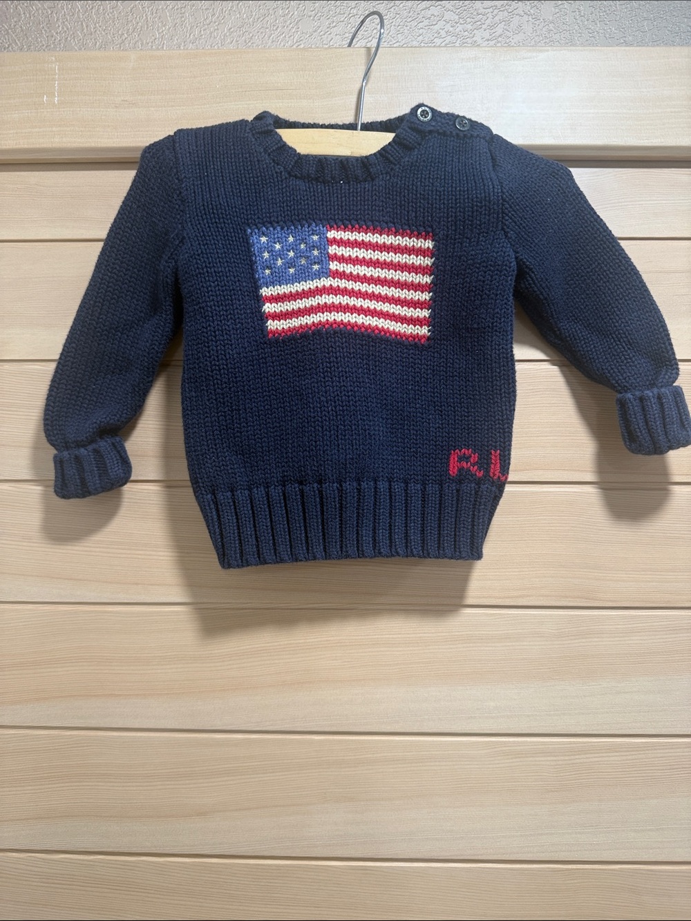 Ralph Lauren Navy American Flag Baby Sweater